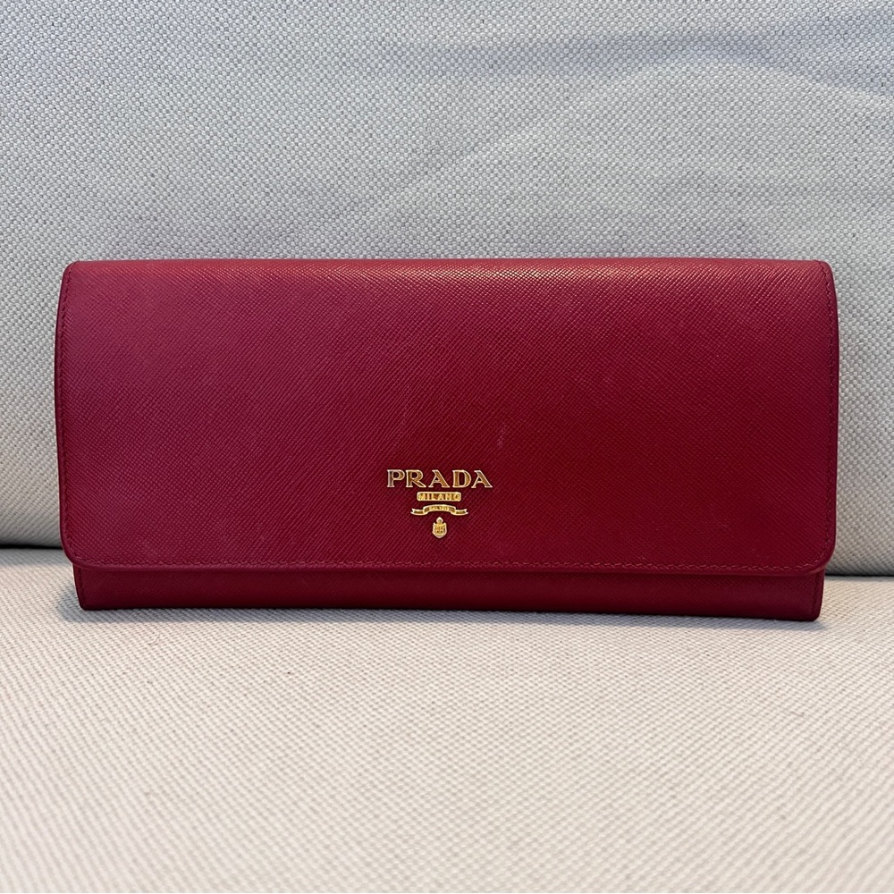 Prada Saffiano Metal Wallet on Chain Red